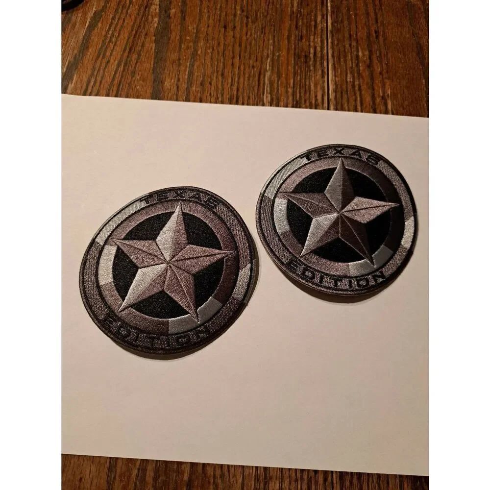 New Lot 2 Texas Edition Silver Grey Black Round Iron On Patches